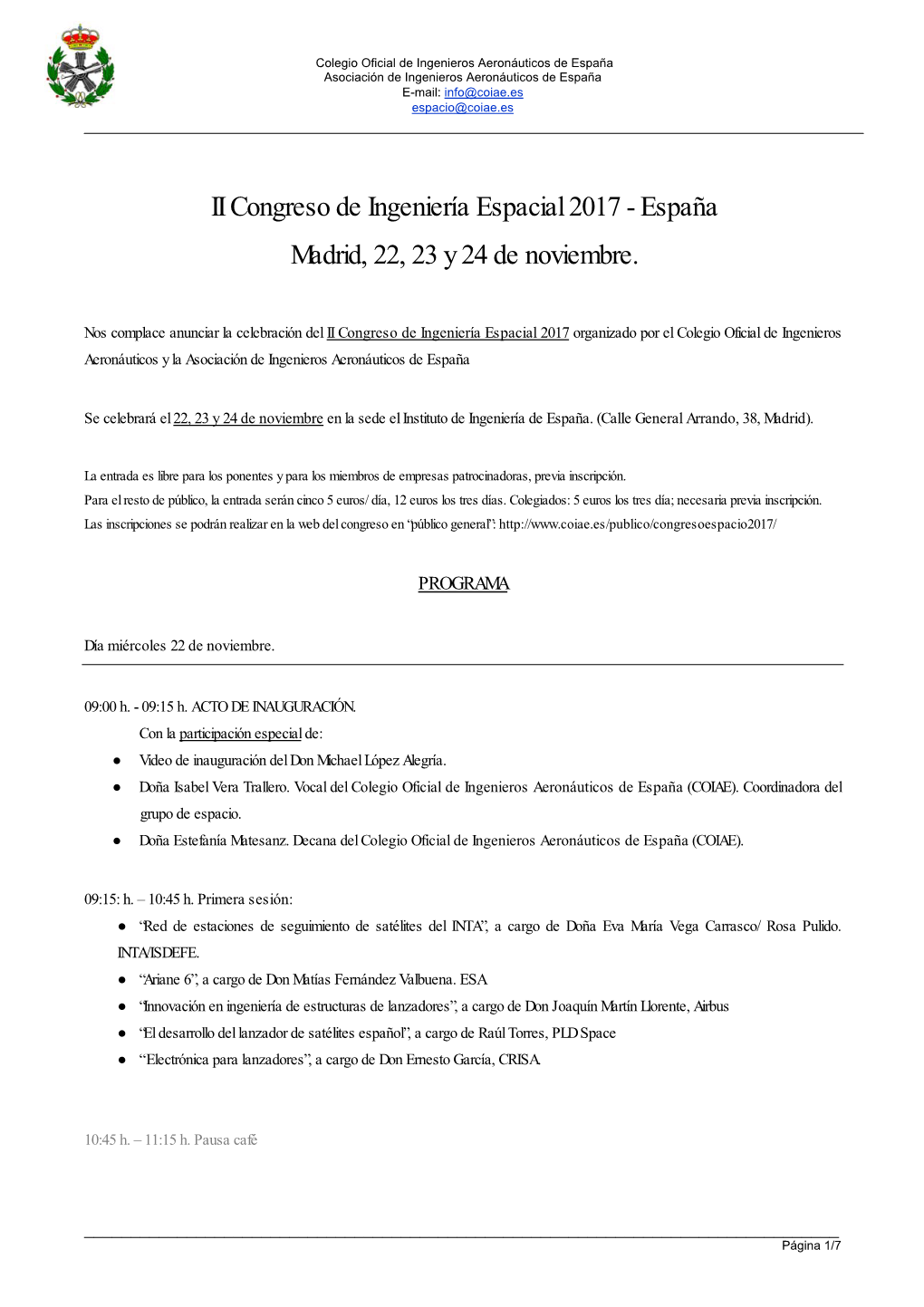 II Congreso De Ingeniería Espacial 2017 - España Madrid, 22, 23 Y 24 De Noviembre