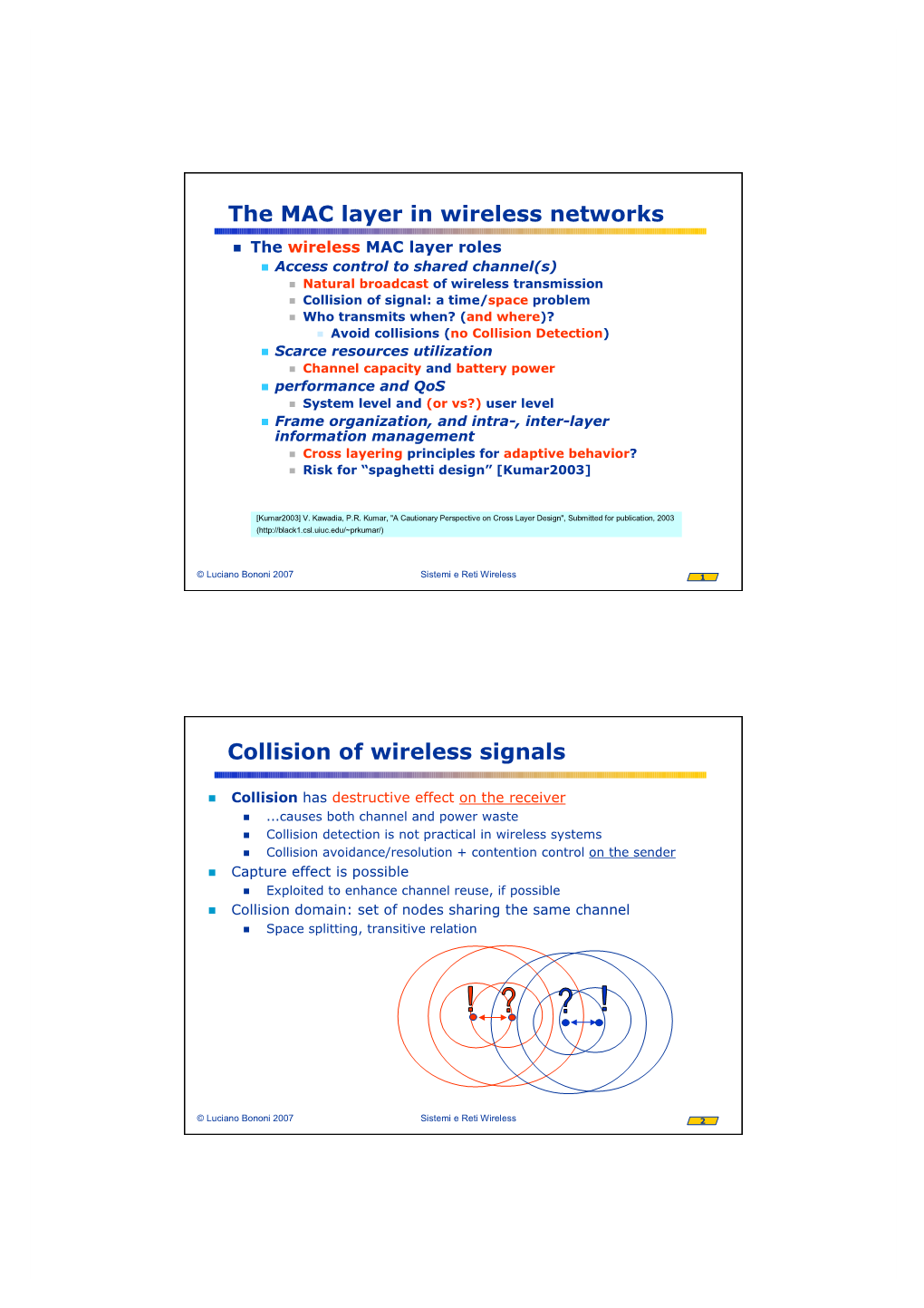 The MAC Layer in Wireless Networks Collision of Wireless Signals