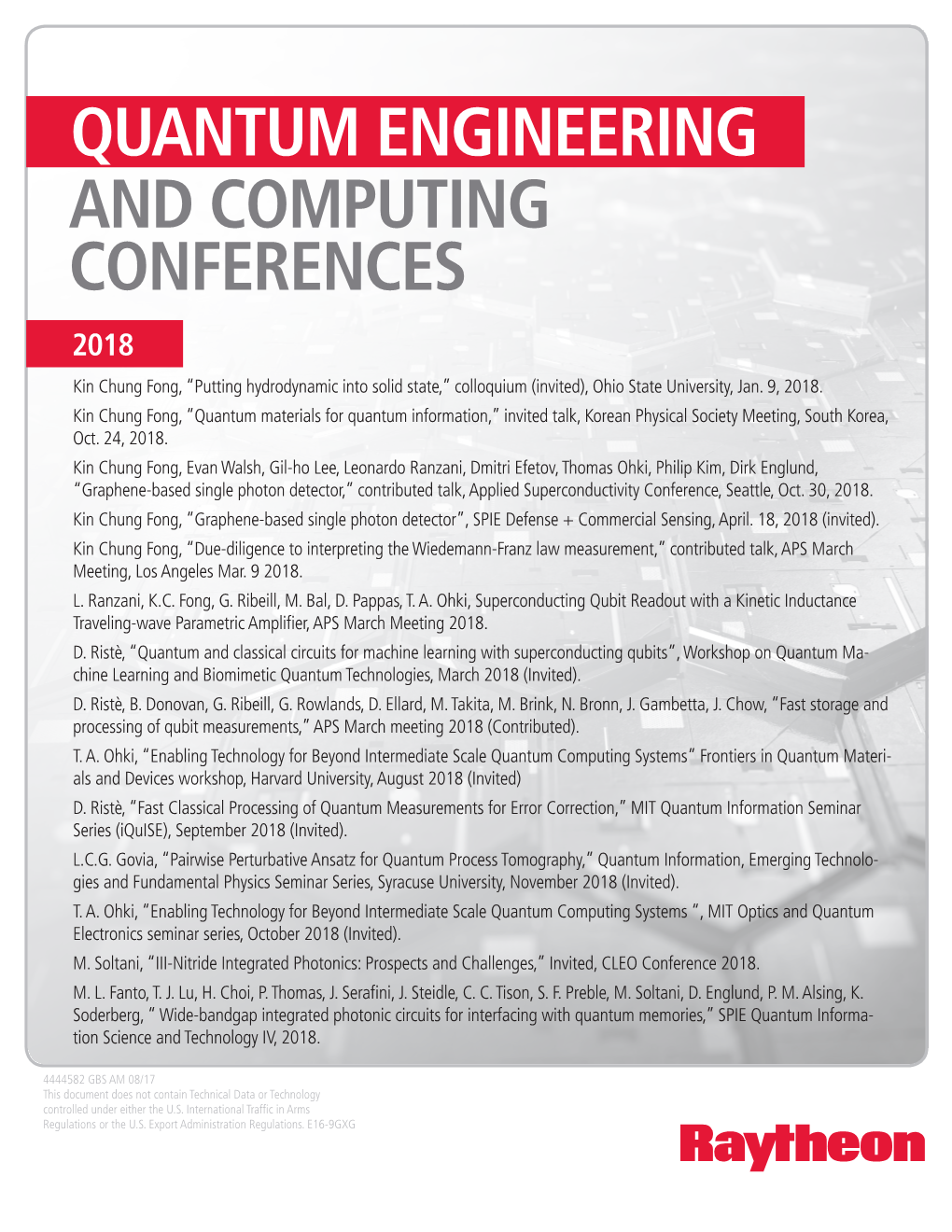 QUANTUM ENGINEERING and COMPUTING CONFERENCES 2018 Kin Chung Fong, “Putting Hydrodynamic Into Solid State,” Colloquium (Invited), Ohio State University, Jan