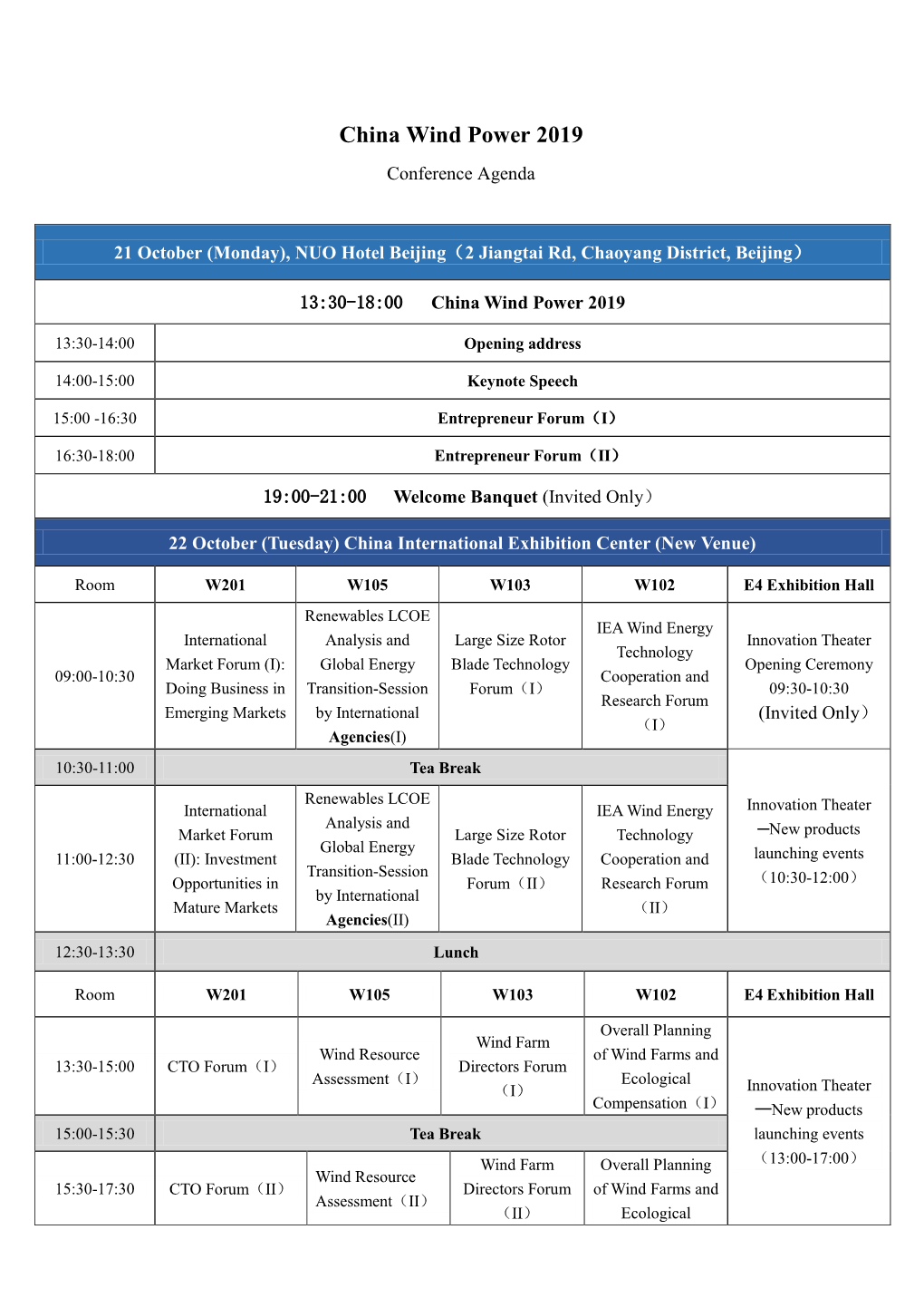 China Wind Power 2019 Conference Agenda