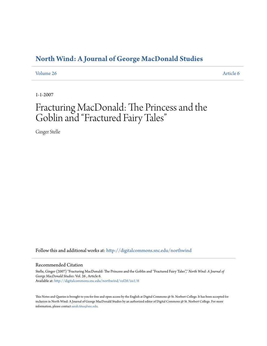 Fracturing Macdonald: the Princess and the Goblin and Â•Œfractured