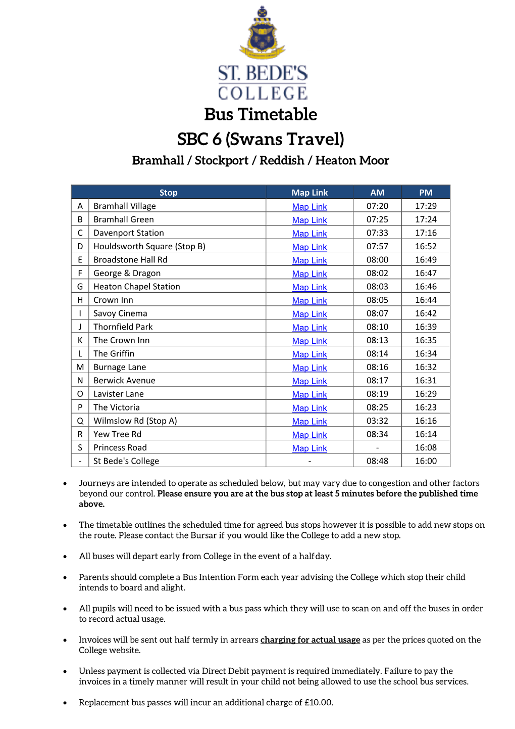 Bus Timetable SBC 6 (Swans Travel) Bramhall / Stockport / Reddish / Heaton Moor