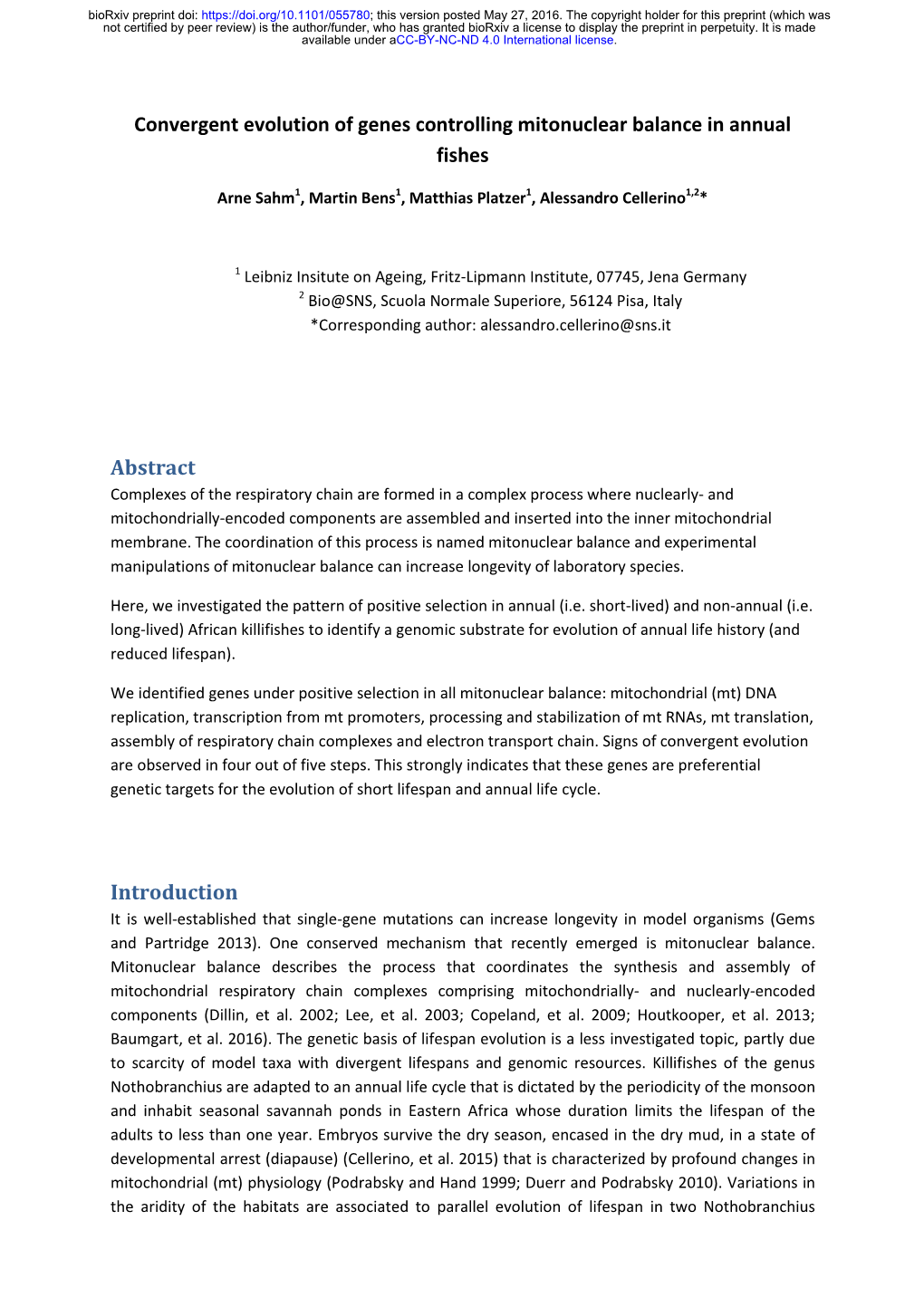 Convergent Evolution of Genes Controlling Mitonuclear Balance in Annual Fishes