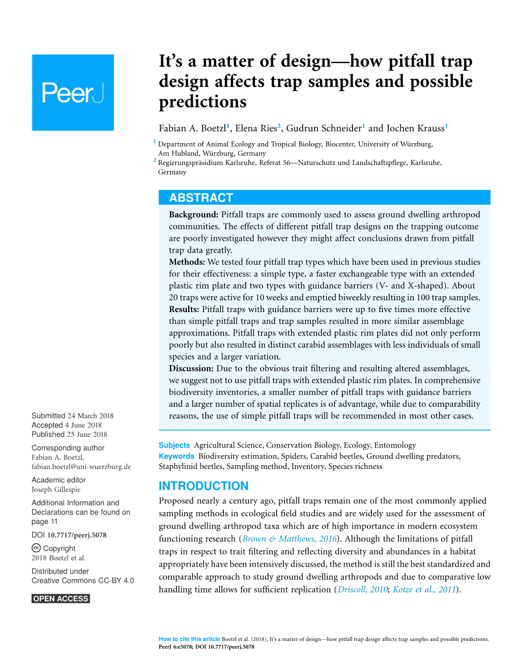 It's a Matter of Design-How Pitfall Trap Design Affects Trap Samples and Possible Predictions