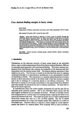 Core Electron Binding Energies in Heavy Atoms