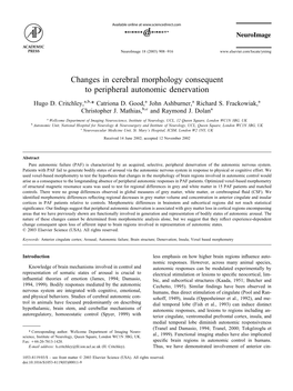 Changes in Cerebral Morphology Consequent to Peripheral Autonomic Denervation