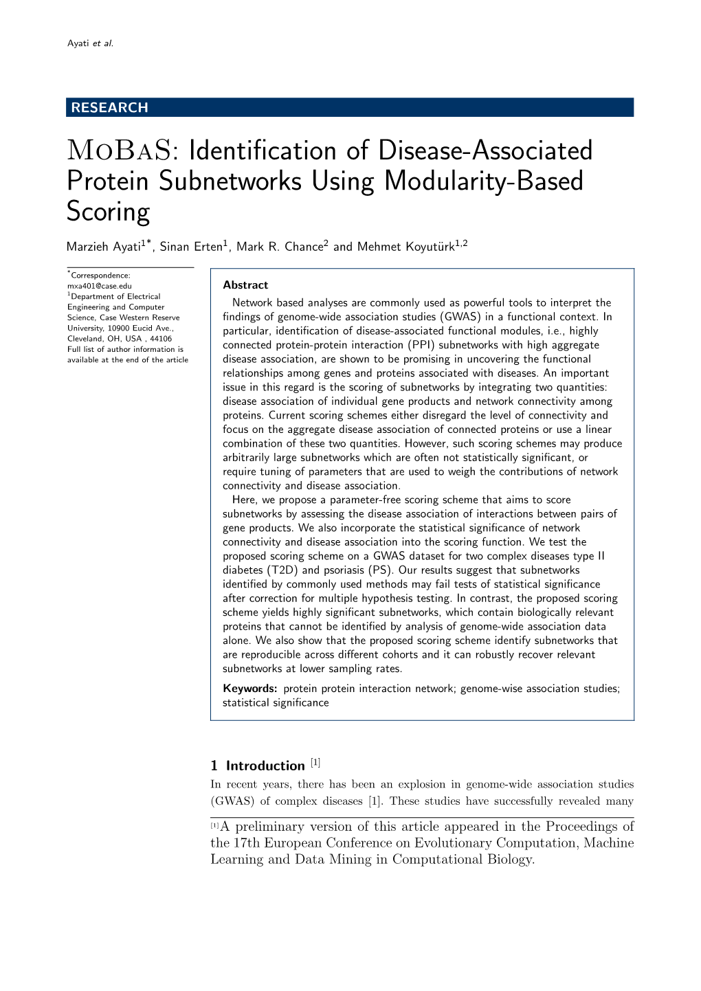 Mobas: Identiﬁcation of Disease-Associated Protein Subnetworks Using Modularity-Based Scoring