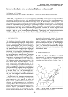 Permafrost Distribution in the Appalachian Highlands, Northeastern USA