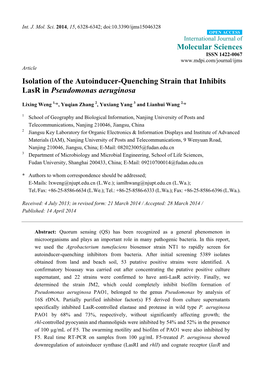 Isolation of the Autoinducer-Quenching Strain That Inhibits Lasr in Pseudomonas Aeruginosa