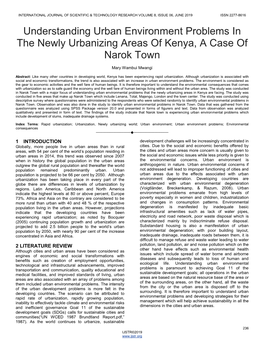 Understanding Urban Environment Problems in the Newly Urbanizing Areas of Kenya, a Case of Narok Town