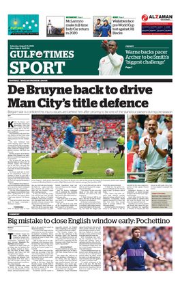 De Bruyne Back to Drive Man City's Title Defence