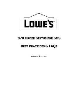 870 Order Status for Sos Best Practices & Faq S