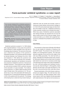 Case Report Facio-Auricular Vertebral Syndrome—A Case Report