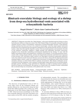 Rimicaris Exoculata: Biology and Ecology of a Shrimp from Deep-Sea Hydrothermal Vents Associated with Ectosymbiotic Bacteria