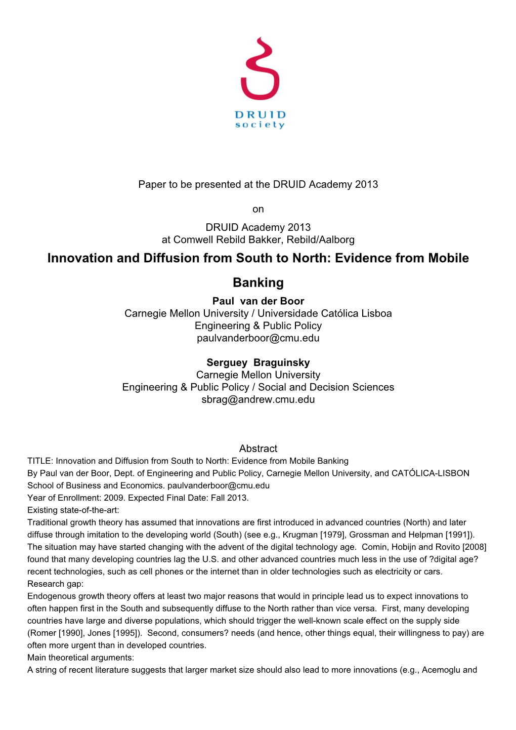 Innovation and Diffusion from South to North: Evidence from Mobile Banking