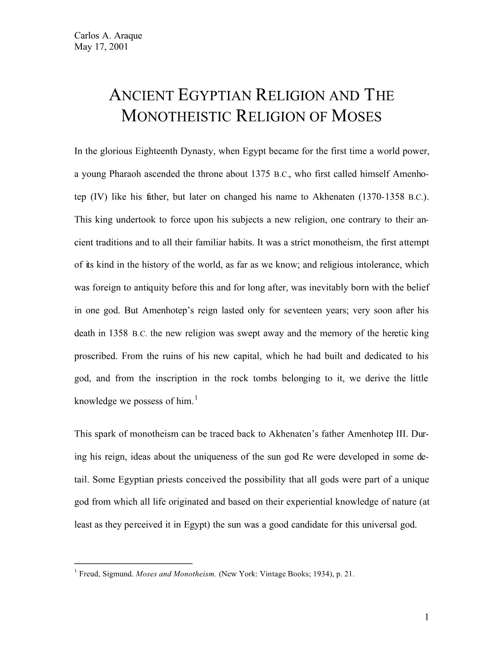 Ancient Egyptian Religion and the Monotheistic Religion of Moses