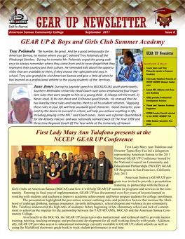 GEAR up NEWSLETTER American Samoa Community College September 2011 Issue 8 GEAR up & Boys and Girls Club Summer Academy
