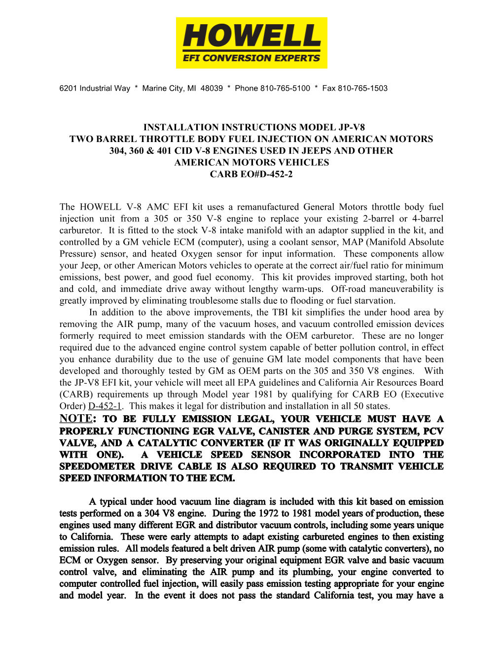 Installation Instructions Model Jpv8