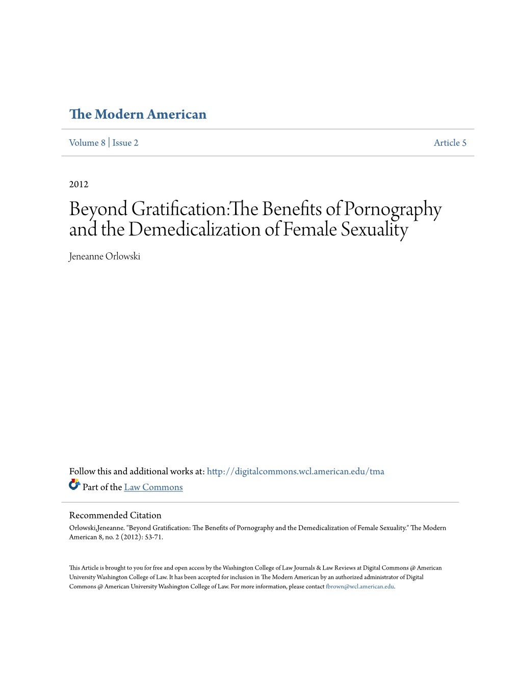 Demedicalization of Female Sexuality Jeneanne Orlowski