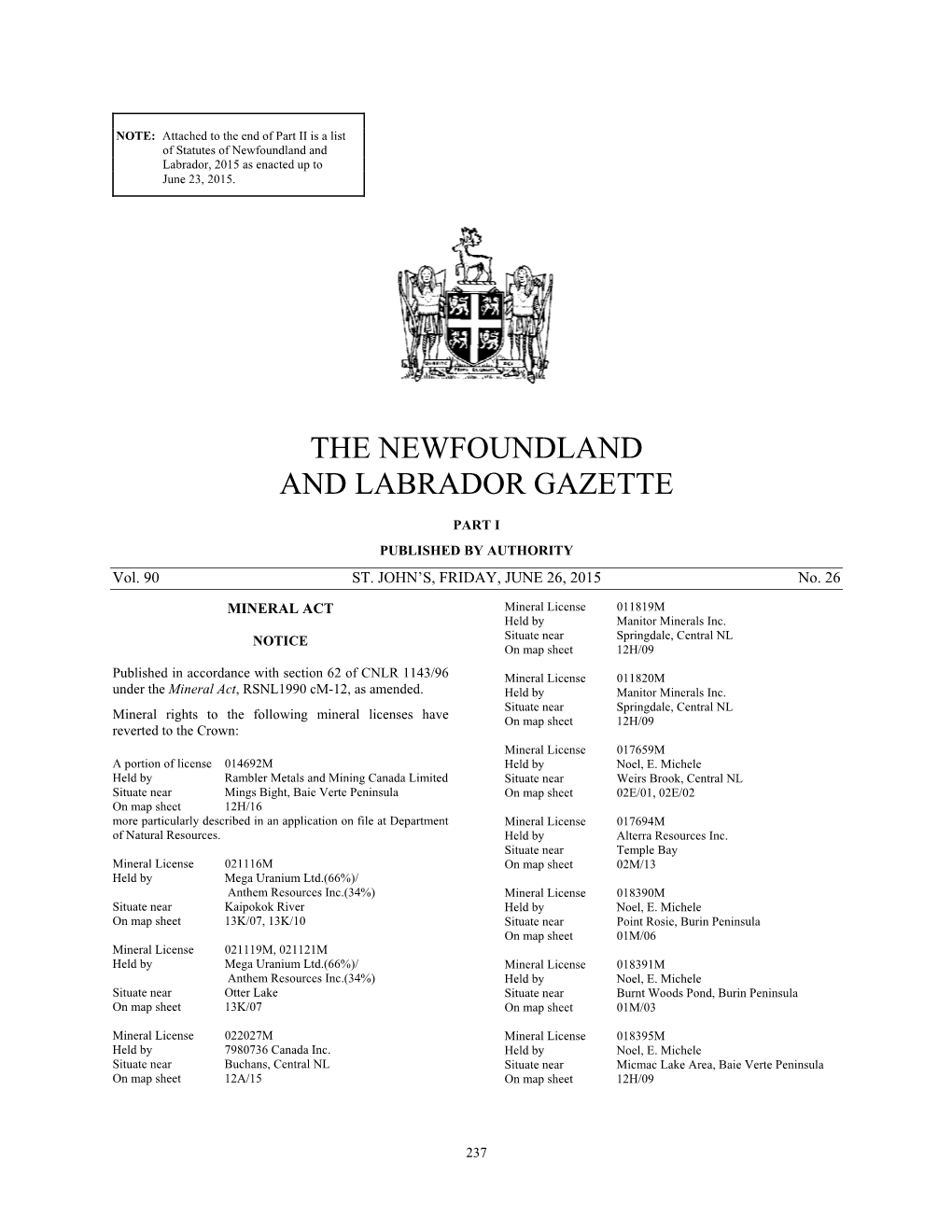 The Newfoundland and Labrador Gazette