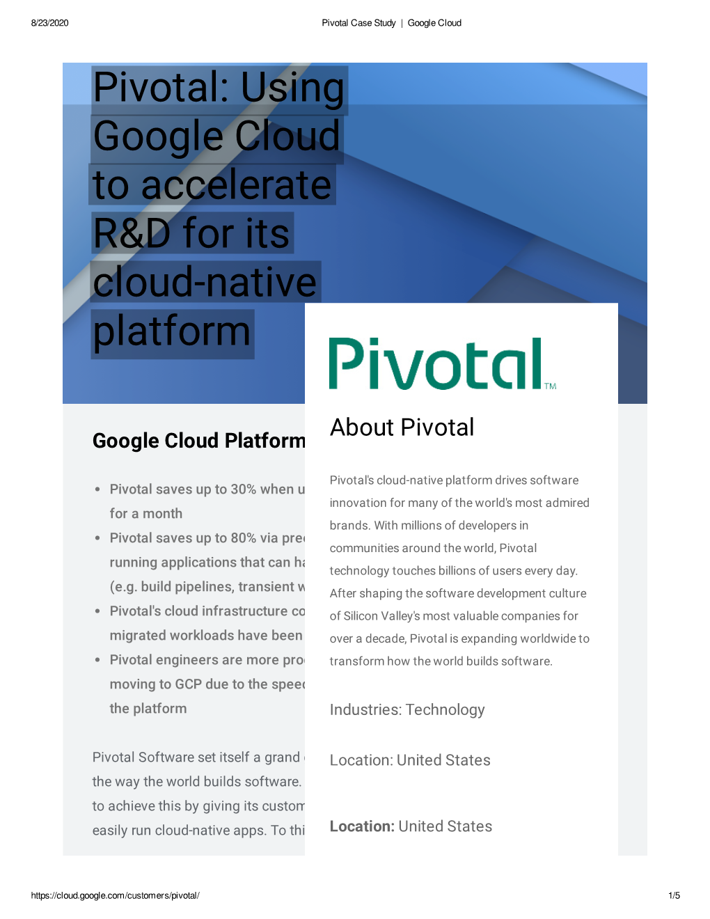 Pivotal: Using Google Cloud to Accelerate R&D for Its Cloud-Native Platform