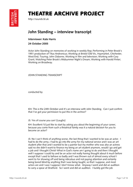 Theatre Archive Project: Interview with John Standing