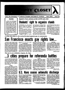 April 1978 Issue 82 M^M Supreme Court Refuses to Hear Another Gay Case No One Ever Accused Us of Being Sane, Here on the Empty Cloaet