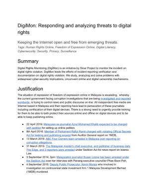 Digimon: Responding and Analyzing Threats to Digital Rights Summary
