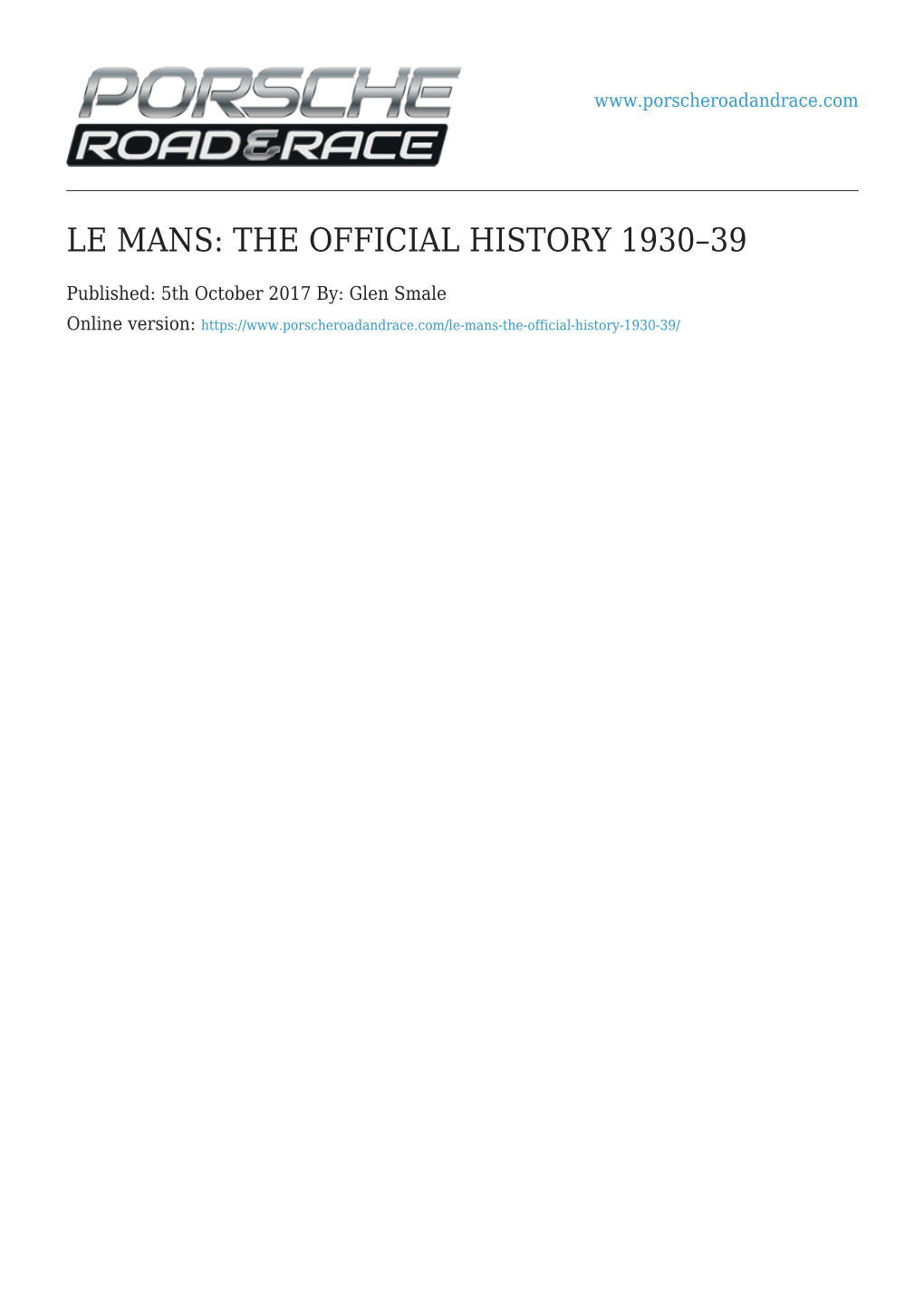 Le Mans: the Official History 1930–39