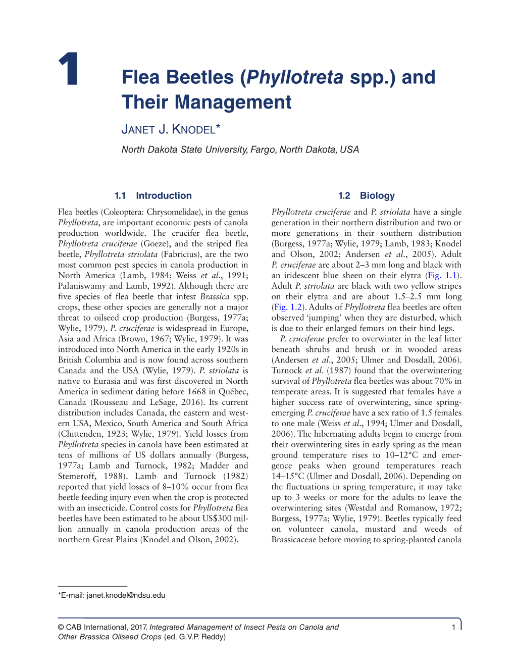 Flea Beetles (Phyllotreta Spp.) and Their Management