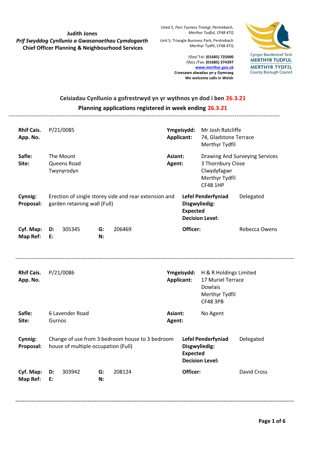 Planning Applications Weekly List 26-03-2021