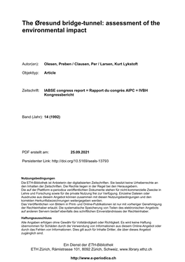 The Øresund Bridge-Tunnel: Assessment of the Environmental Impact