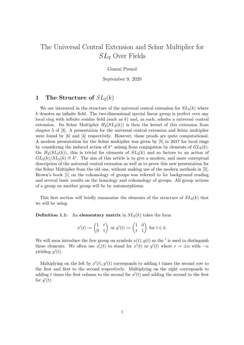 The Universal Central Extension and Schur Multiplier for SL2 Over Fields