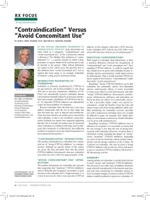 “Contraindication” Versus “Avoid Concomitant Use” by JOHN R