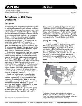 Toxoplasma on U.S. Sheep Operations