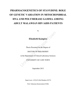 Role of Genetic Variation in Mitochondrial Dna and Polymerase Gamma Among Adult Malawian Hiv/Aids Patients