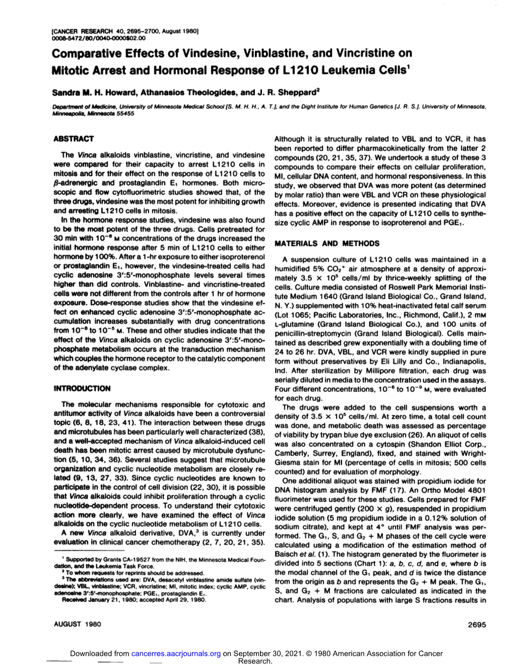 Comparativeeffects of Vindesine,Vinblastine,And Vincristineon Mitotic Arrest and Hormonalresponseof Li 210 Leukemiacell&