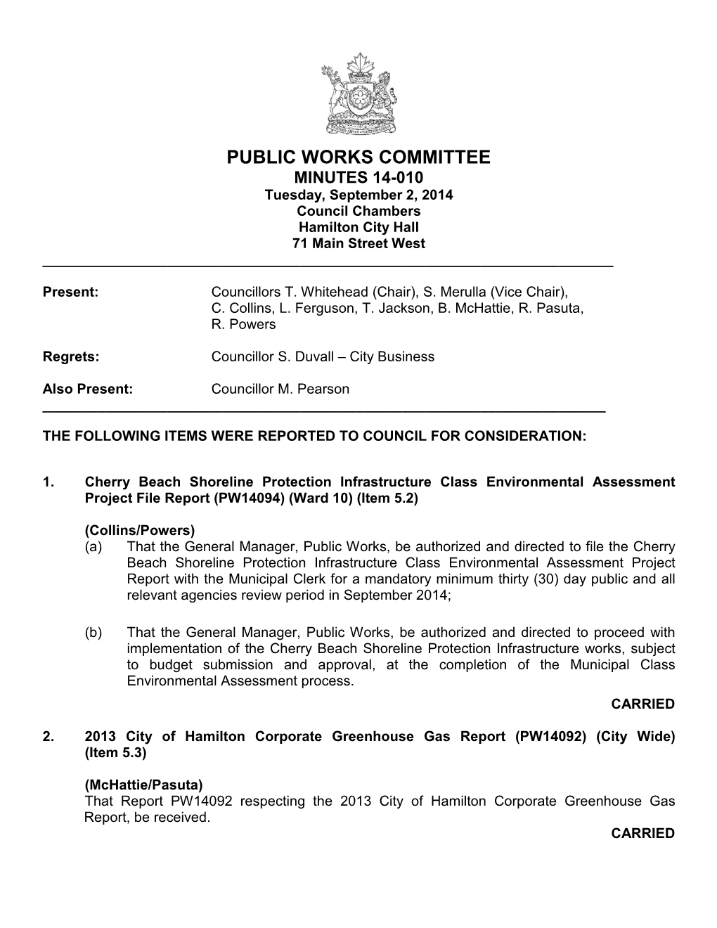 September 2, 2014 Public Works Committee Minutes 14-010