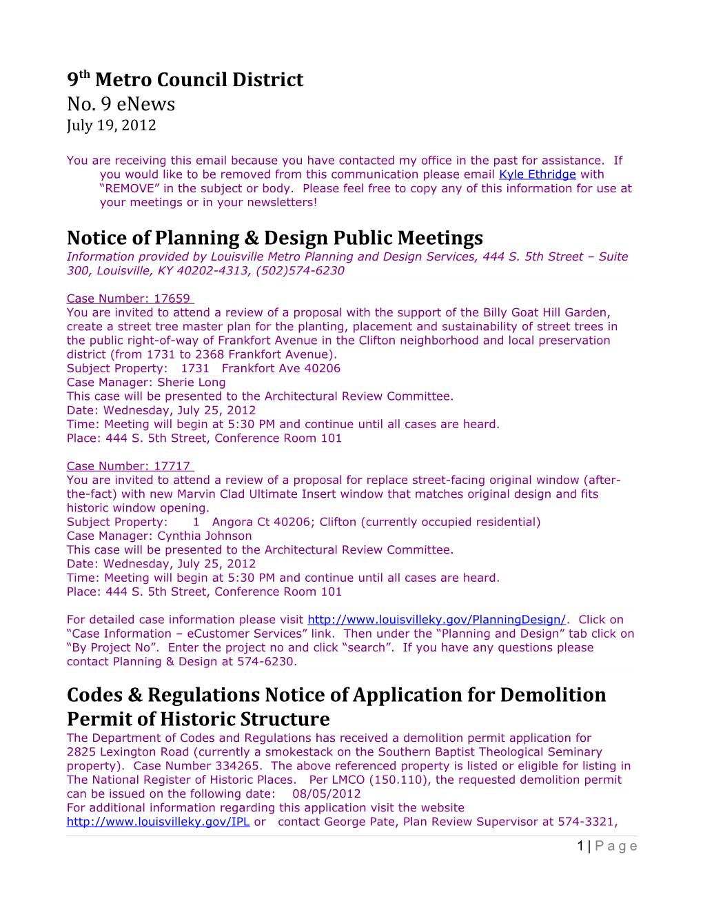 Notice of Planning & Design Public Meetings