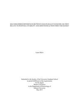 Self-Described Differences Between Legs in Ballet Dancers: Do They Relate to Postural Stability and Ground Reaction Force Measures?