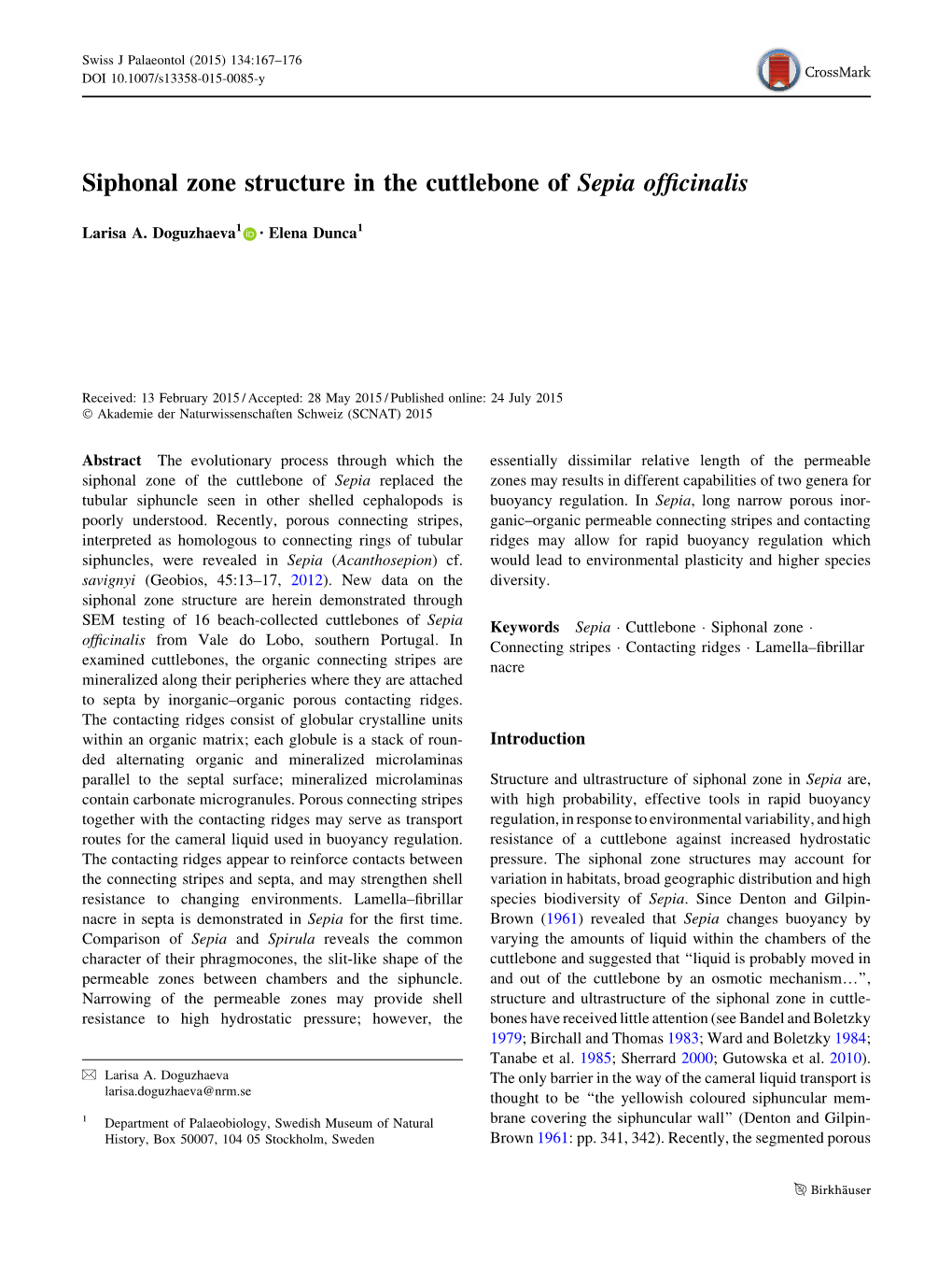 Siphonal Zone Structure in the Cuttlebone of Sepia Officinalis