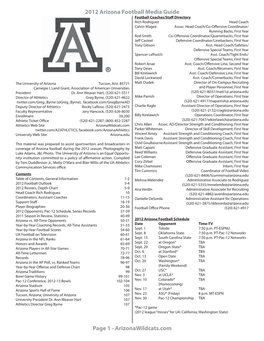 2012 Arizona Football Media Guide Page 1