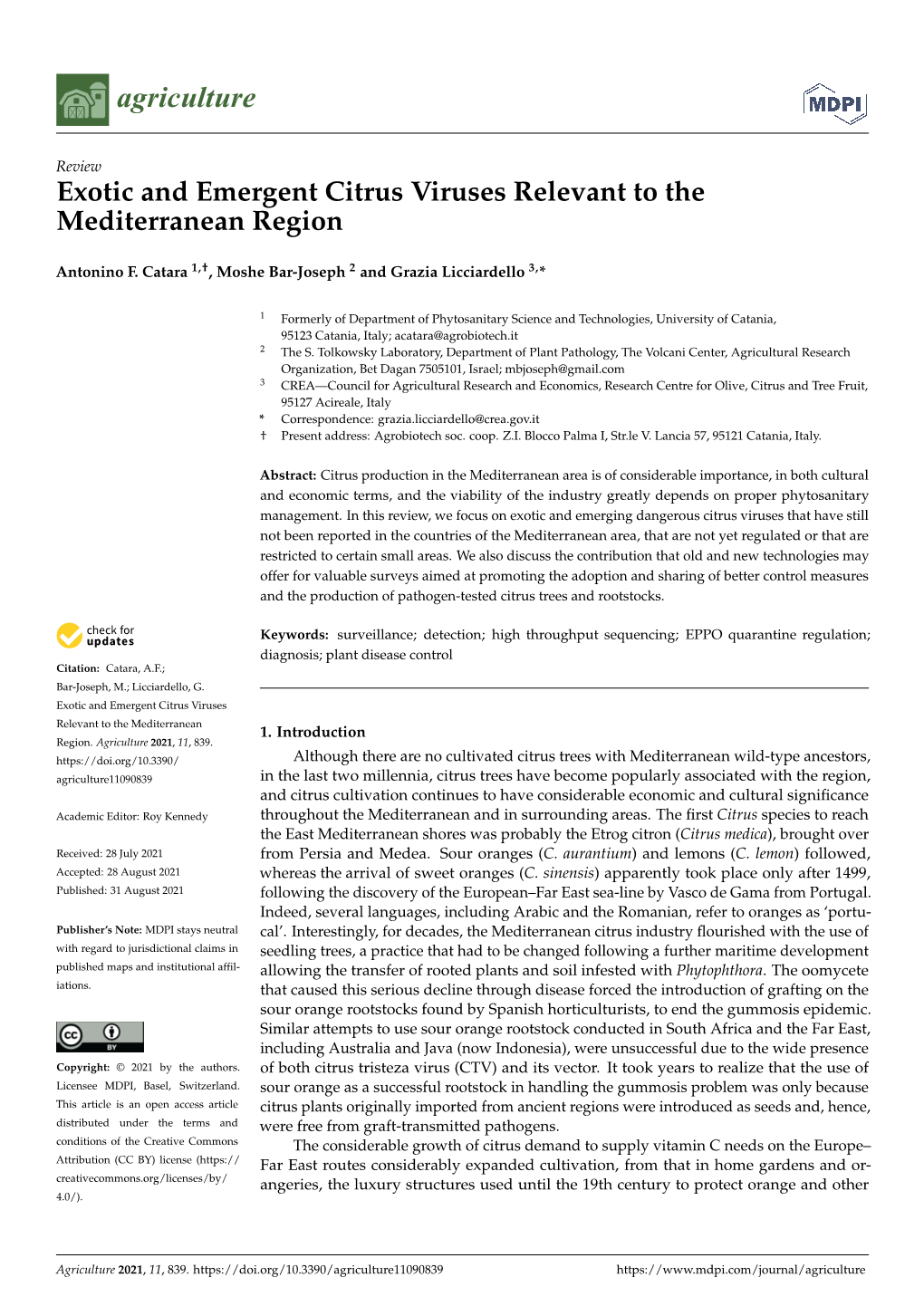 Exotic and Emergent Citrus Viruses Relevant to the Mediterranean Region