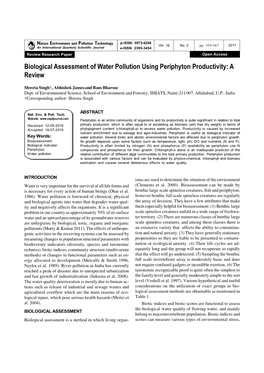 Biological Assessment of Water Pollution Using Periphyton Productivity: a Review