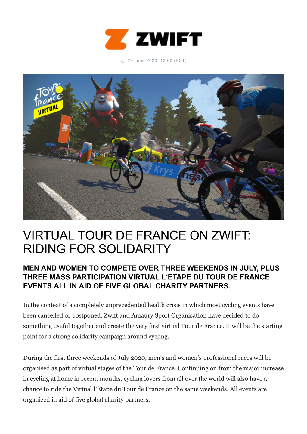 Virtual Tour De France on Zwift Riding for Solidarity DocsLib