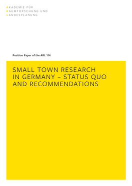 Small Town Research in Germany – Status Quo and RECOMMENDATIONS