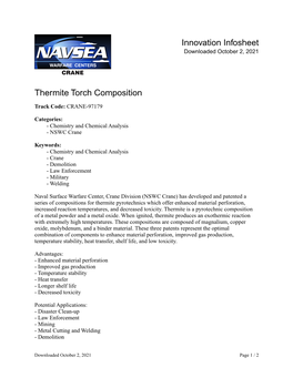Innovation Infosheet Thermite Torch Composition