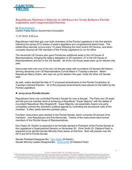 Republicans Maintain a Majority in 188 Races for Newly Redrawn Florida Legislative and Congressional Districts