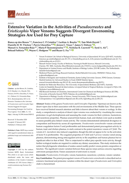 Extensive Variation in the Activities of Pseudocerastes and Eristicophis Viper Venoms Suggests Divergent Envenoming Strategies Are Used for Prey Capture
