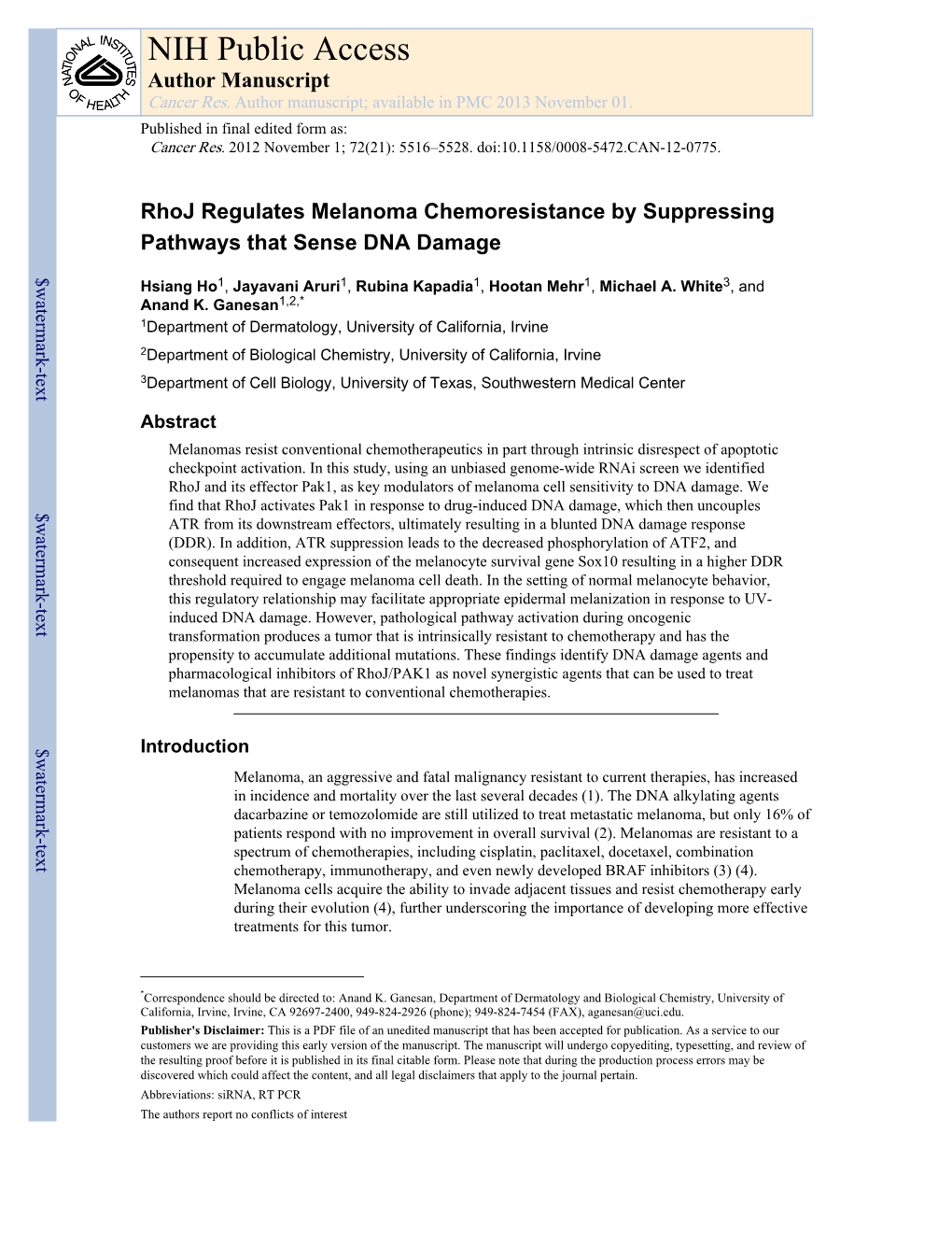 NIH Public Access Author Manuscript Cancer Res